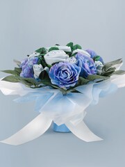 Babyblooms Blue Luxury Bouquet and Personalised 100% Cotton New Baby Bunny Soft Toy Gift - Image 5 of 6