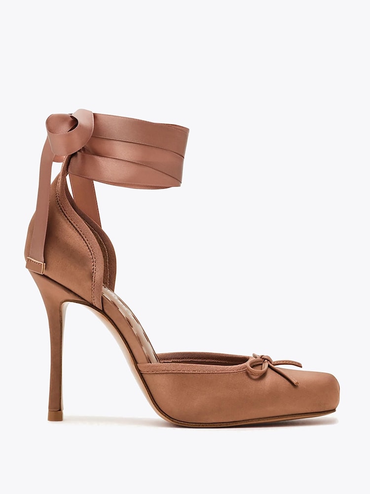 Steve Madden Brown Larina Satin Heeled Ballerina Sandals - Image 1 of 5 Steve Madden Brown Larina Satin Heeled Ballerina Sandals - Image 1 of 5