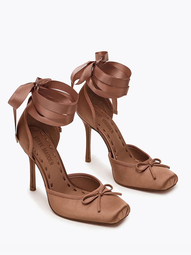 Steve Madden Brown Larina Satin Heeled Ballerina Sandals - Image 2 of 5 Steve Madden Brown Larina Satin Heeled Ballerina Sandals - Image 2 of 5