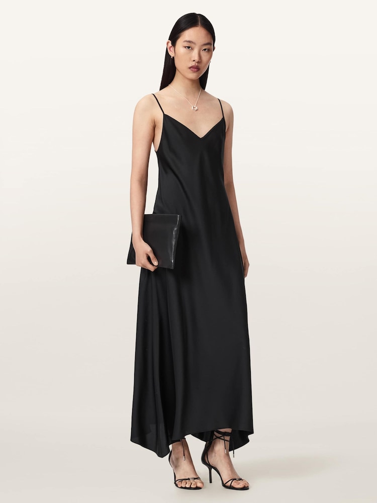 all saints black silk dress AllSaints Jayda Zip - Front Silk Dress in Black