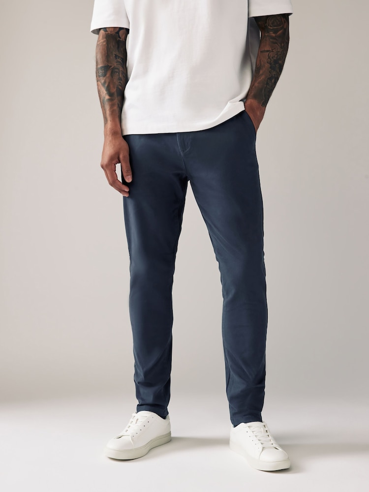 French Navy Blue Skinny Fit Stretch Chino Trousers - Image 1 of 9