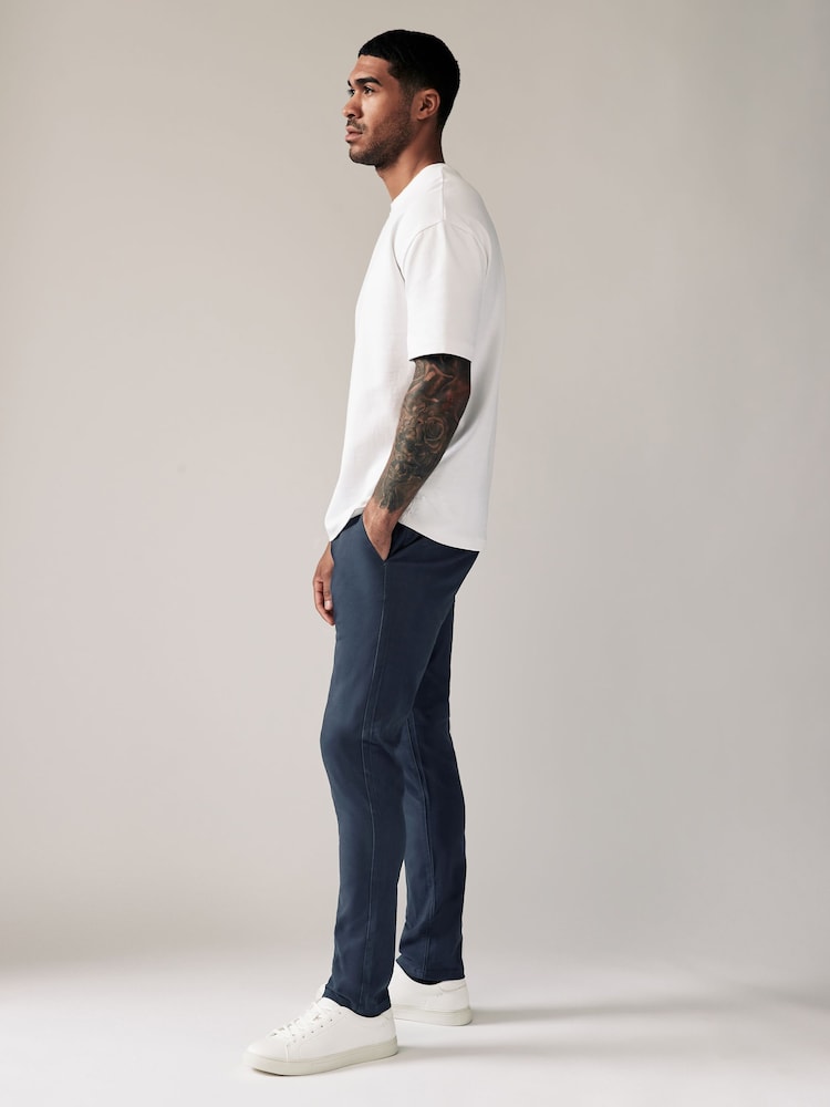 French Navy Blue Skinny Fit Stretch Chino Trousers - Image 3 of 9