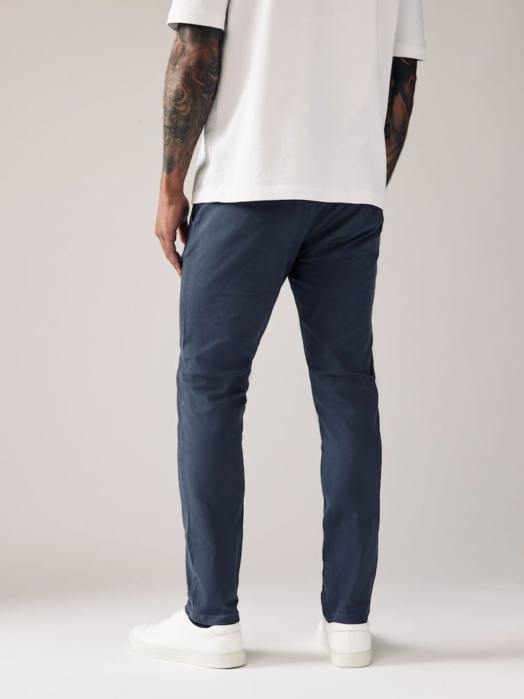 French Navy Blue Skinny Fit Stretch Chino Trousers - Image 4 of 9