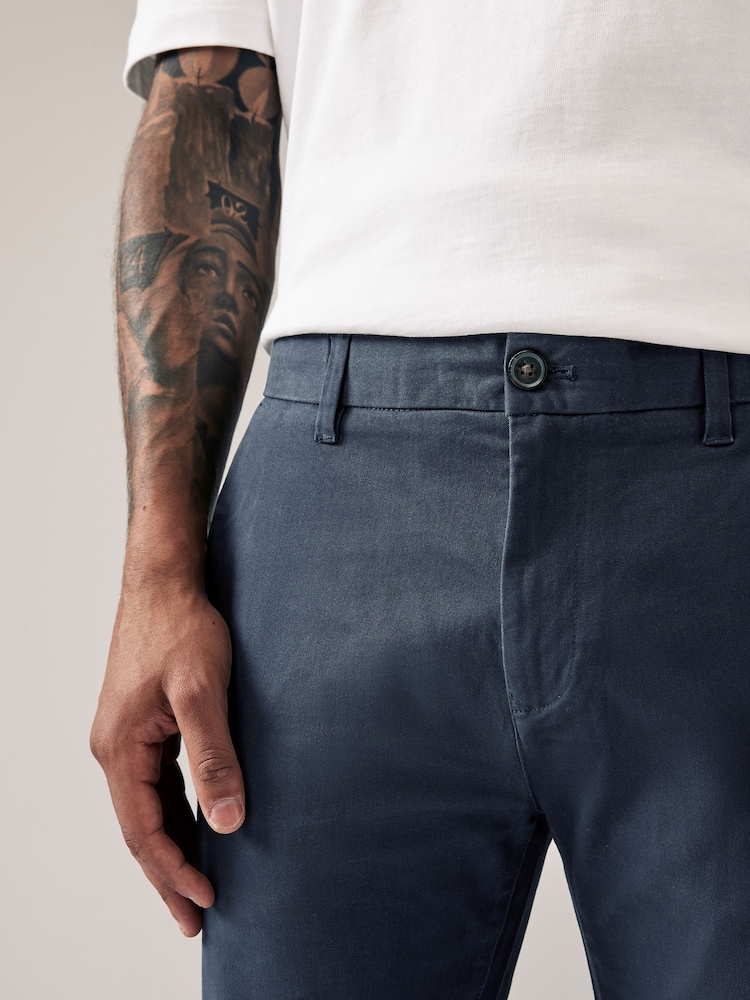 French Navy Blue Skinny Fit Stretch Chino Trousers - Image 5 of 9