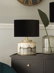 Pacific Black Wren Black and Cream Print Ceramic Table Lamp - Image 1 of 4