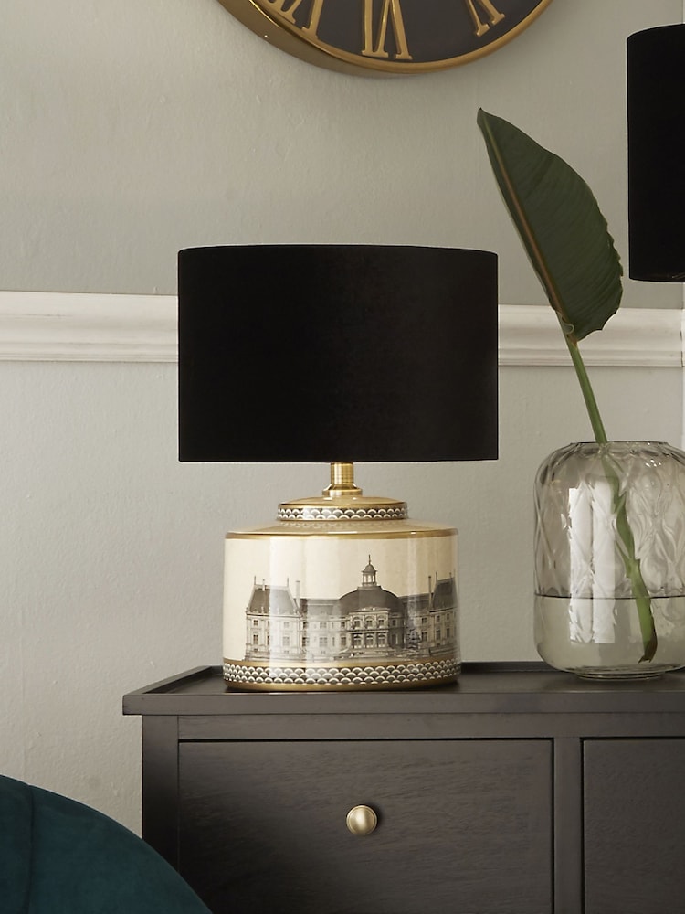 Pacific Black Wren Black and Cream Print Ceramic Table Lamp - Image 1 of 4