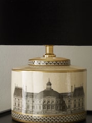 Pacific Black Wren Black and Cream Print Ceramic Table Lamp - Image 2 of 4
