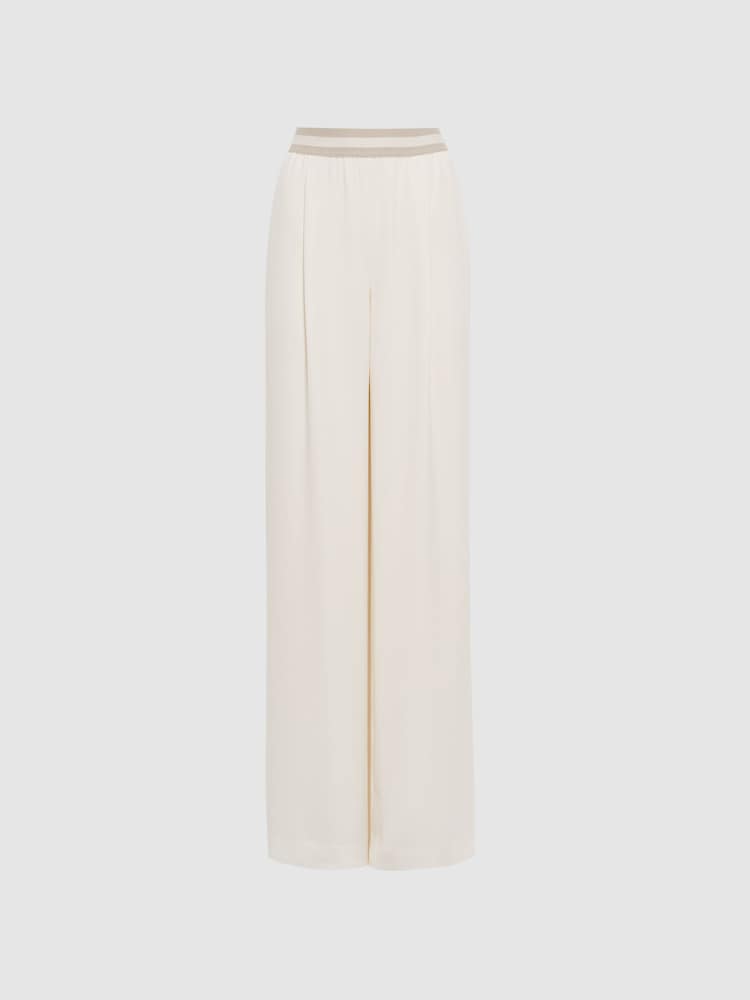 Reiss Neutral Abigail Wide Leg Elasticated Trousers - Image 2 of 5
