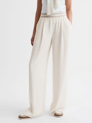 Reiss Neutral Abigail Wide Leg Elasticated Trousers - Image 3 of 5