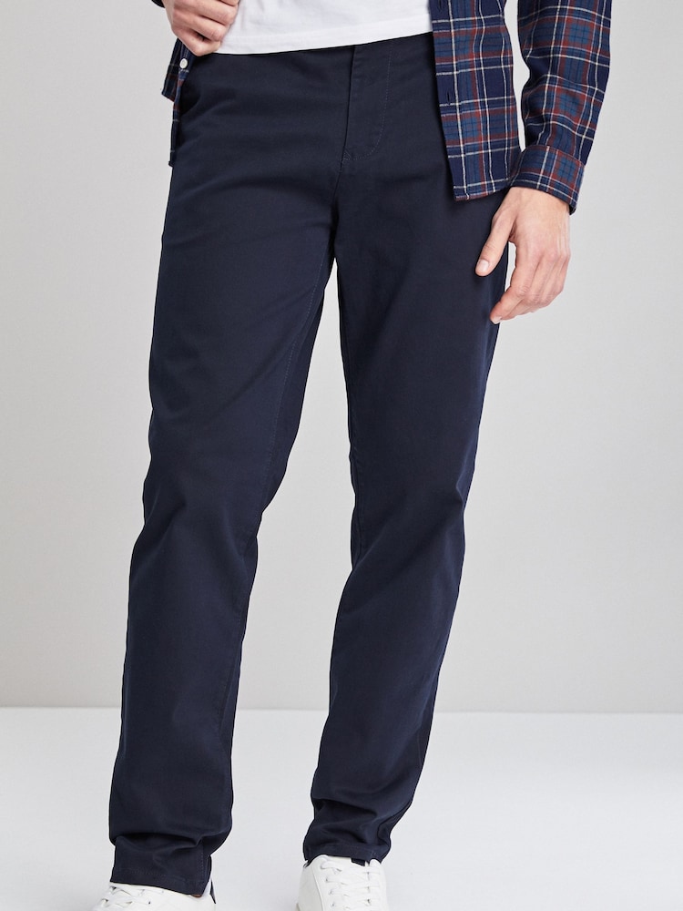 Navy Blue Straight Fit Stretch Chinos Trousers - Image 12 of 12