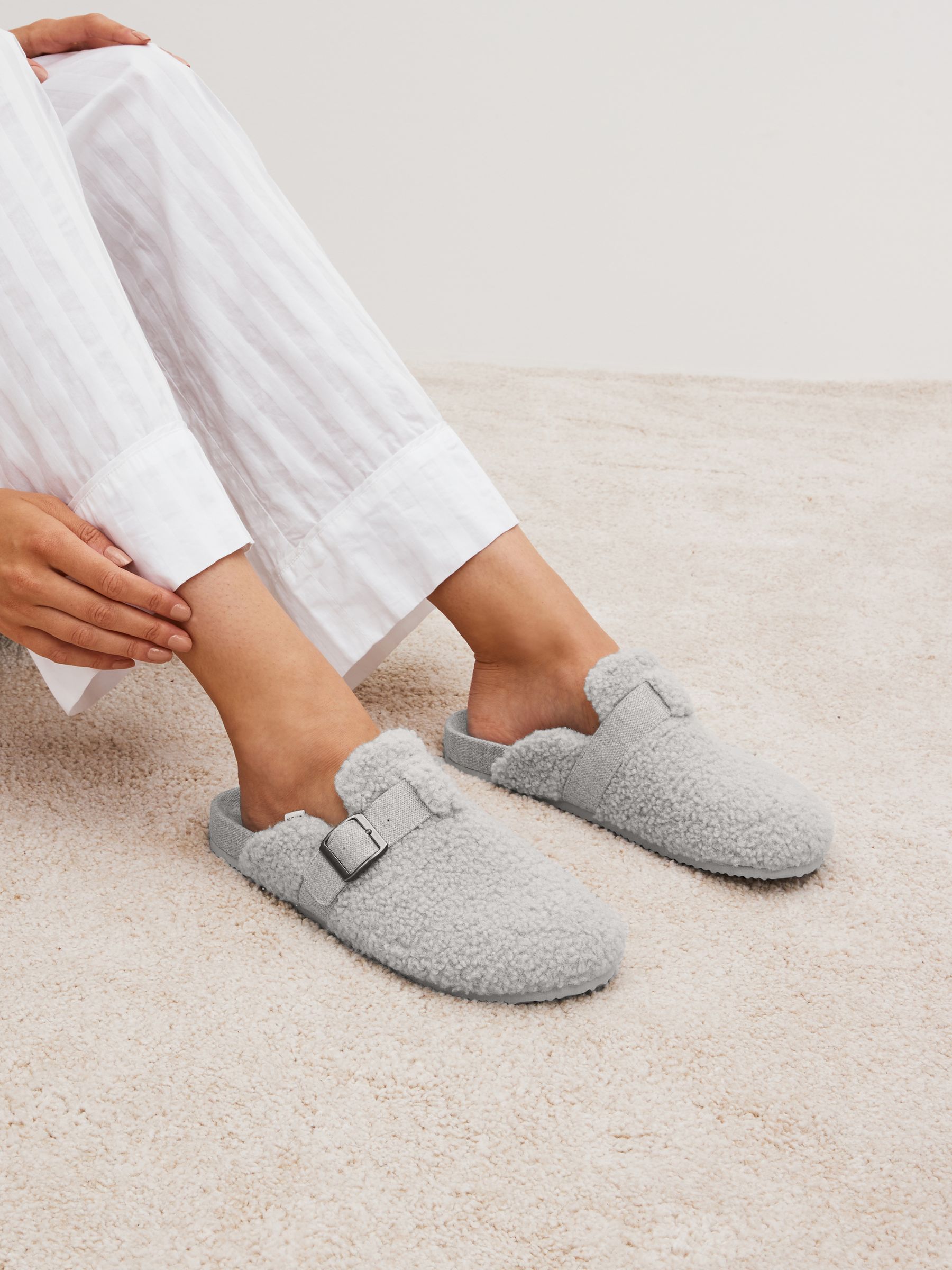Buy Grey Teddy Borg Buckle Mule Slippers from Next Luxembourg