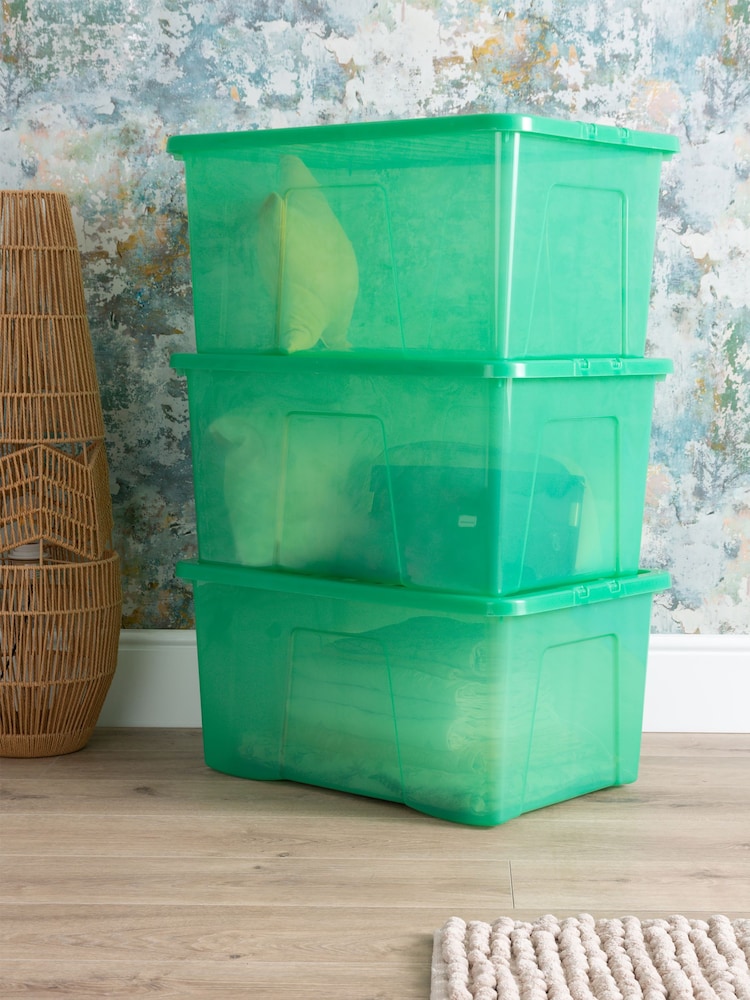 Wham Set of 3 Green Crystal Sparkle 60L Boxes and Lids - Image 1 of 6