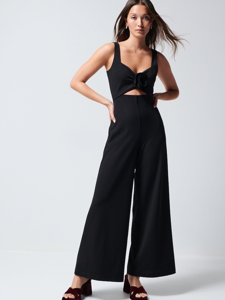 Black Sleeveless Corsage Detail Jumpsuit - Image 2 of 4