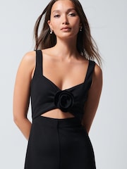 Black Sleeveless Corsage Detail Jumpsuit - Image 4 of 4