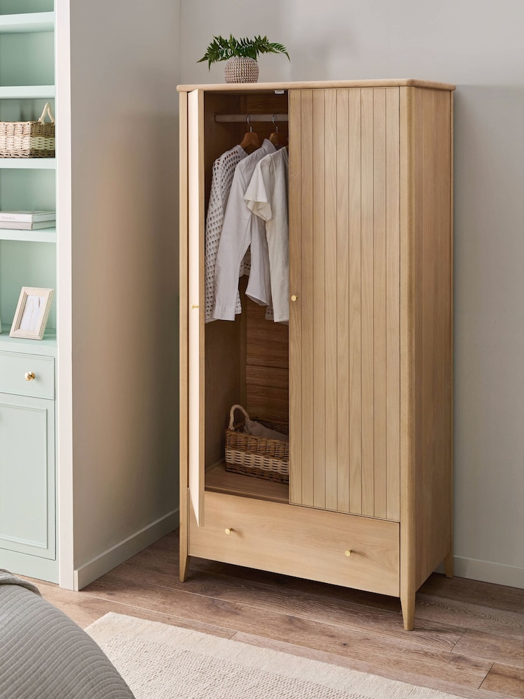 Light Natural Clementine Oak Veneer Double, 1 Drawer Wardrobe - Image 2 of 8