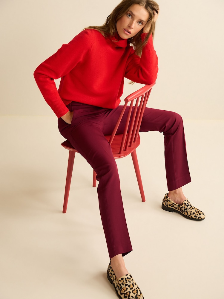 Berry Red Tailored Elastic Back Straight Leg Trousers - Image 1 of 1