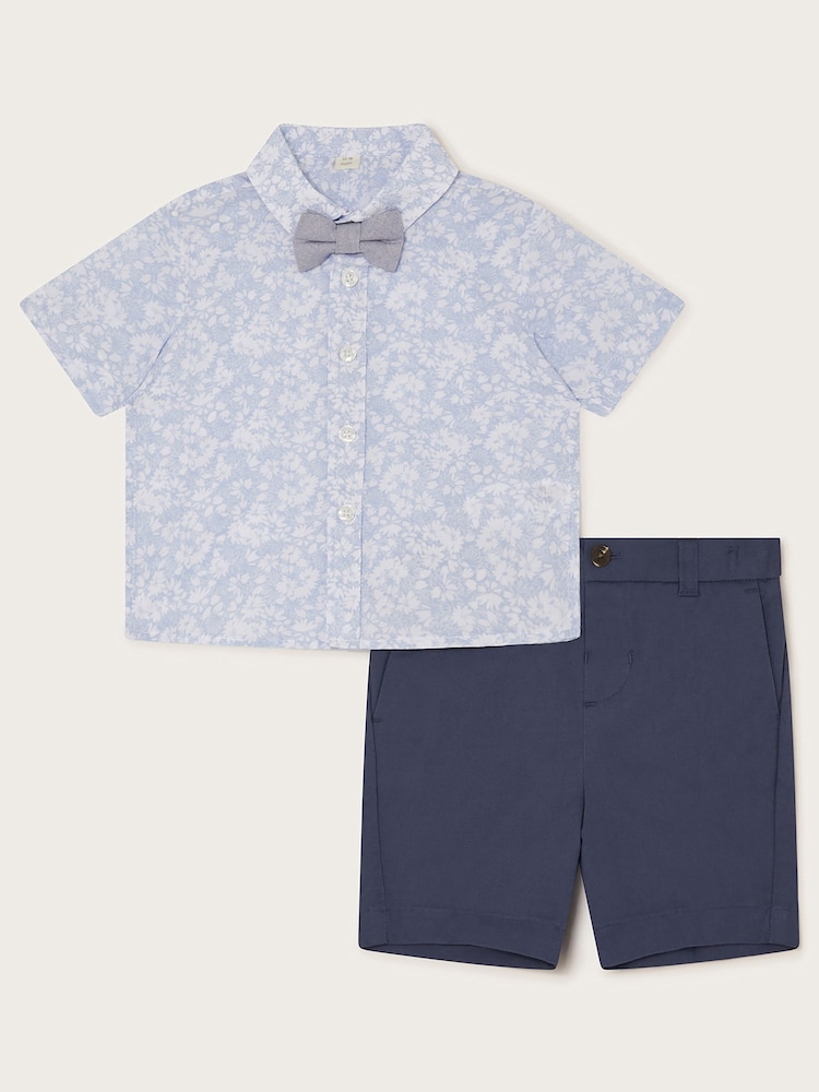Monsoon Blue 100% Cotton Ditsy Smart Shirt and Shorts Set - Image 2 of 4