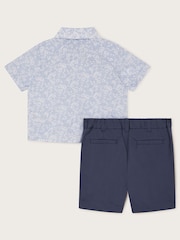 Monsoon Blue 100% Cotton Ditsy Smart Shirt and Shorts Set - Image 3 of 4