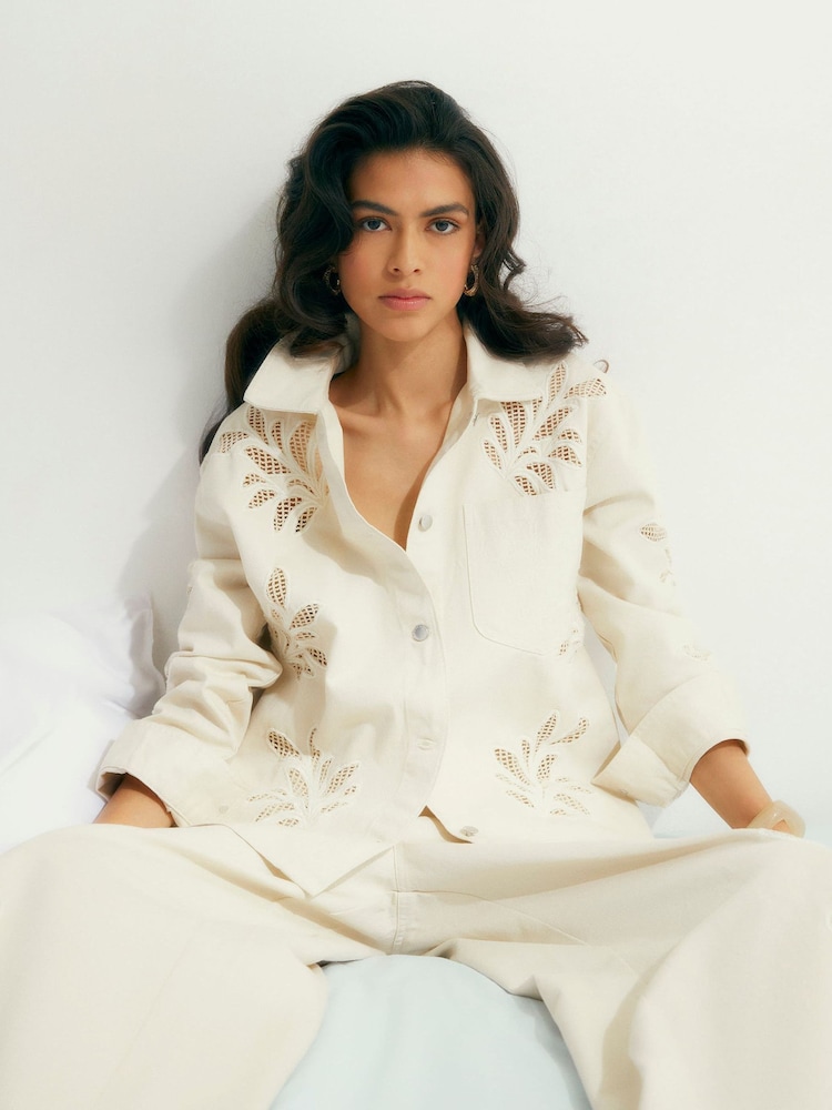 River Island Cream Long Sleeve Embroidered Shirt - Image 4 of 4