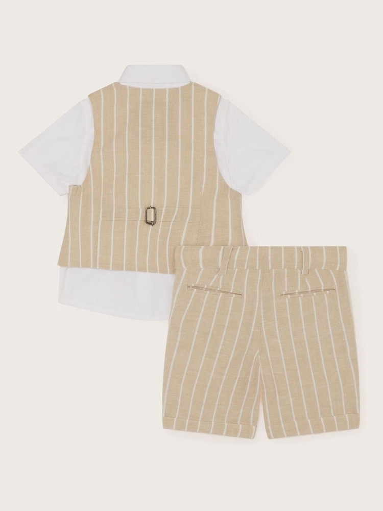 Monsoon Natural Cooper Stripe Smart Shirt Waistcoat and Shorts Set - Image 2 of 3