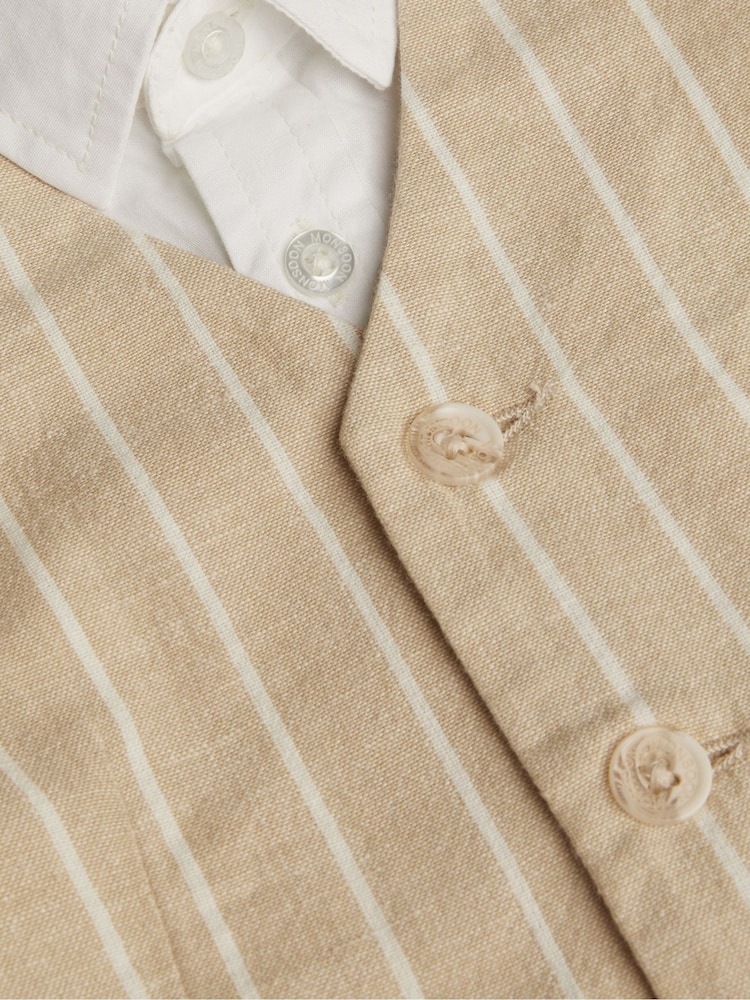 Monsoon Natural Cooper Stripe Smart Shirt Waistcoat and Shorts Set - Image 3 of 3