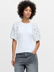 French Connection White Krista Puff Sleeve Raglan Top - Image 1 of 6