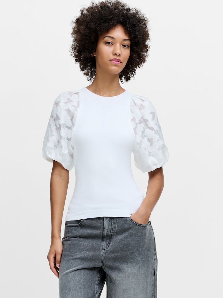 French Connection White Krista Puff Sleeve Raglan Top - Image 1 of 6
