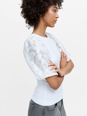 French Connection White Krista Puff Sleeve Raglan Top - Image 2 of 6