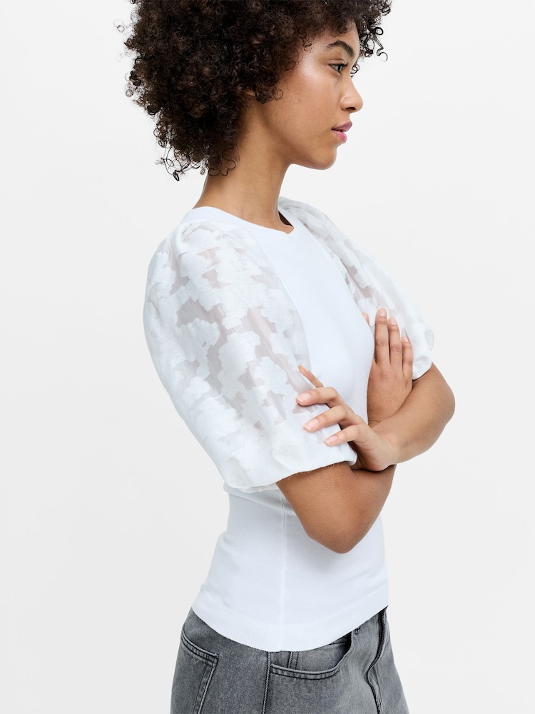 French Connection White Krista Puff Sleeve Raglan Top - Image 2 of 6