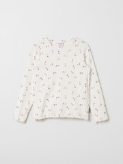 Polarn O. Pyret White Organic Cotton Ribbed Floral Top - Image 1 of 3