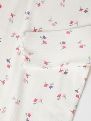 Polarn O. Pyret White Organic Cotton Ribbed Floral Top - Image 3 of 3