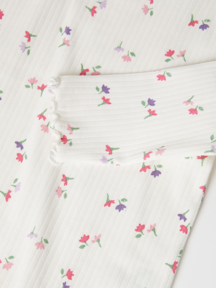 Polarn O. Pyret White Organic Cotton Ribbed Floral Top - Image 3 of 3