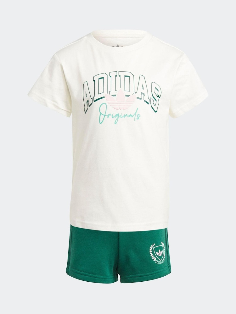 Buy adidas Originals Kids White/Green T-Shirt and Shorts Set from