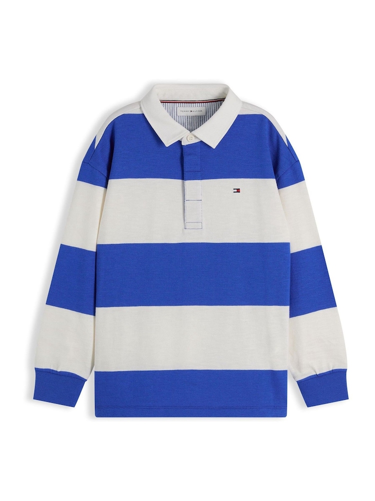 Tommy Hilfiger Blue Regular Fit Stripe Long Sleeve Polo Shirt - Image 5 of 5
