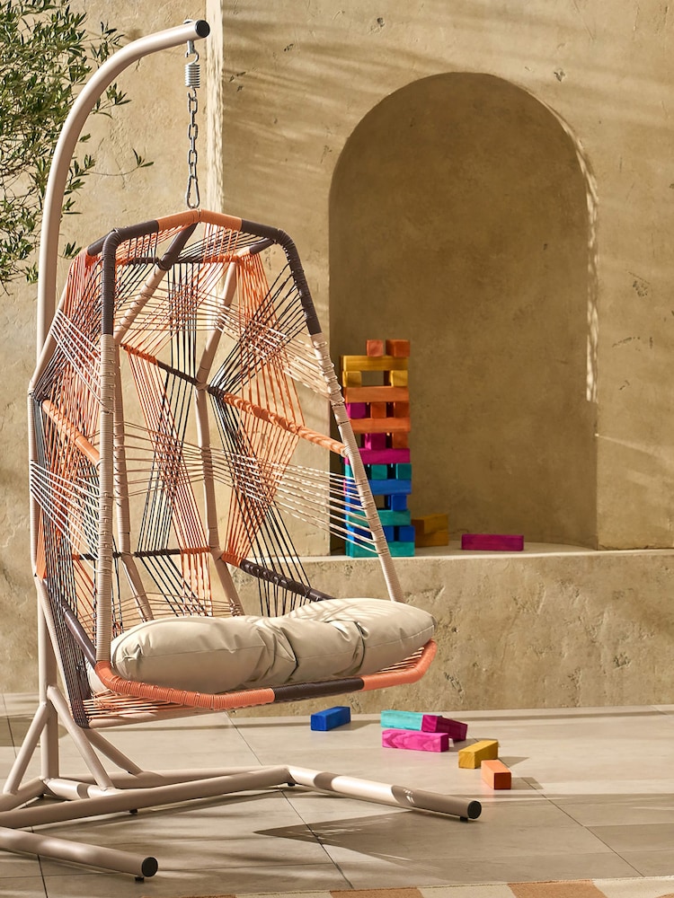 MADE.COM Dark Brown Mix Copa Garden Hanging Egg Chair - Image 1 of 4