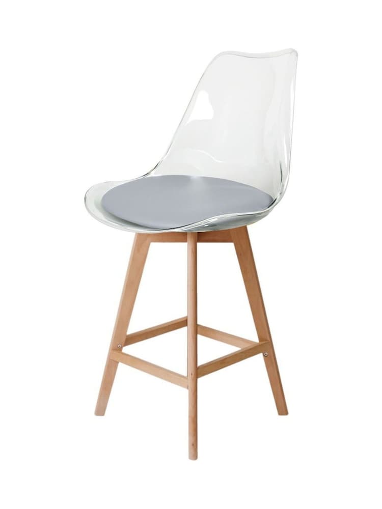 Fusion Living Light Grey Soho Clear Plastic Bar Stool with Light Wood Legs - Image 2 of 5 Fusion Living Light Grey Soho Clear Plastic Bar Stool with Light Wood Legs - Image 2 of 5