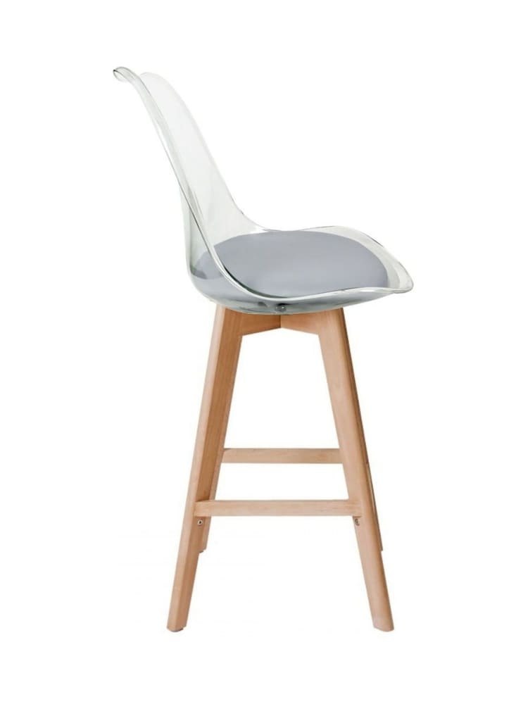 Fusion Living Light Grey Soho Clear Plastic Bar Stool with Light Wood Legs - Image 5 of 5 Fusion Living Light Grey Soho Clear Plastic Bar Stool with Light Wood Legs - Image 5 of 5