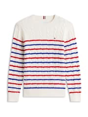Tommy Hilfiger White Essential Cable Knit Crew Neck Jumper - Image 1 of 1