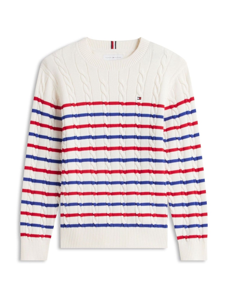 Tommy Hilfiger White Essential Cable Knit Crew Neck Jumper - Image 1 of 1