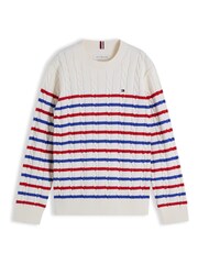 Tommy Hilfiger White Essential Cable Knit Crew Neck Jumper - Image 10 of 10