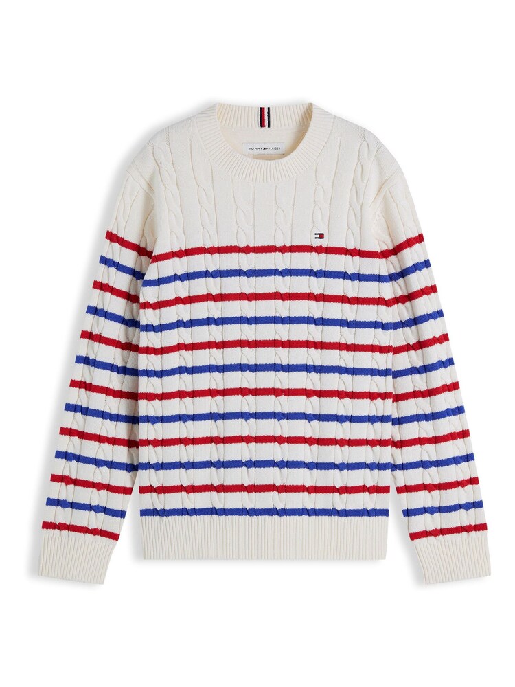 Tommy Hilfiger White Essential Cable Knit Crew Neck Jumper - Image 10 of 10