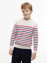 Tommy Hilfiger White Essential Cable Knit Crew Neck Jumper - Image 2 of 10