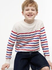 Tommy Hilfiger White Essential Cable Knit Crew Neck Jumper - Image 3 of 10