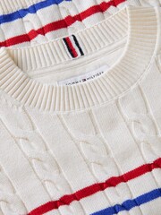 Tommy Hilfiger White Essential Cable Knit Crew Neck Jumper - Image 6 of 10