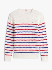 Tommy Hilfiger White Essential Cable Knit Crew Neck Jumper - Image 8 of 10