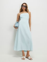 River Island Blue Sleeveless Scallop Edge Maxi Dress contains Linen - Image 1 of 4