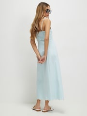 River Island Blue Sleeveless Scallop Edge Maxi Dress contains Linen - Image 2 of 4