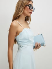 River Island Blue Sleeveless Scallop Edge Maxi Dress contains Linen - Image 3 of 4