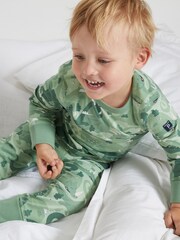 Polarn O. Pyret Green Organic Cotton Print Pyjamas - Image 4 of 4