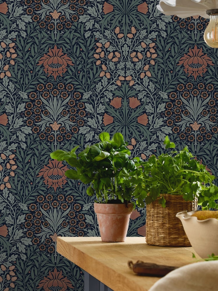 William Morris At Home Ink Blue Oak & Willow 10M Wallpaper - Image 5 of 5 William Morris At Home Ink Blue Oak & Willow 10M Wallpaper - Image 5 of 5